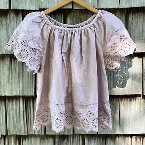 GAP Crop Top Flutter Sleeve Eyelet Cotton Lavender Size S